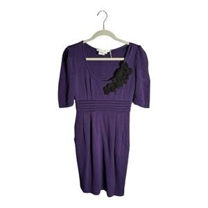 Maggy London Purple Puff Sleeve Dress Round Neckline Size 2